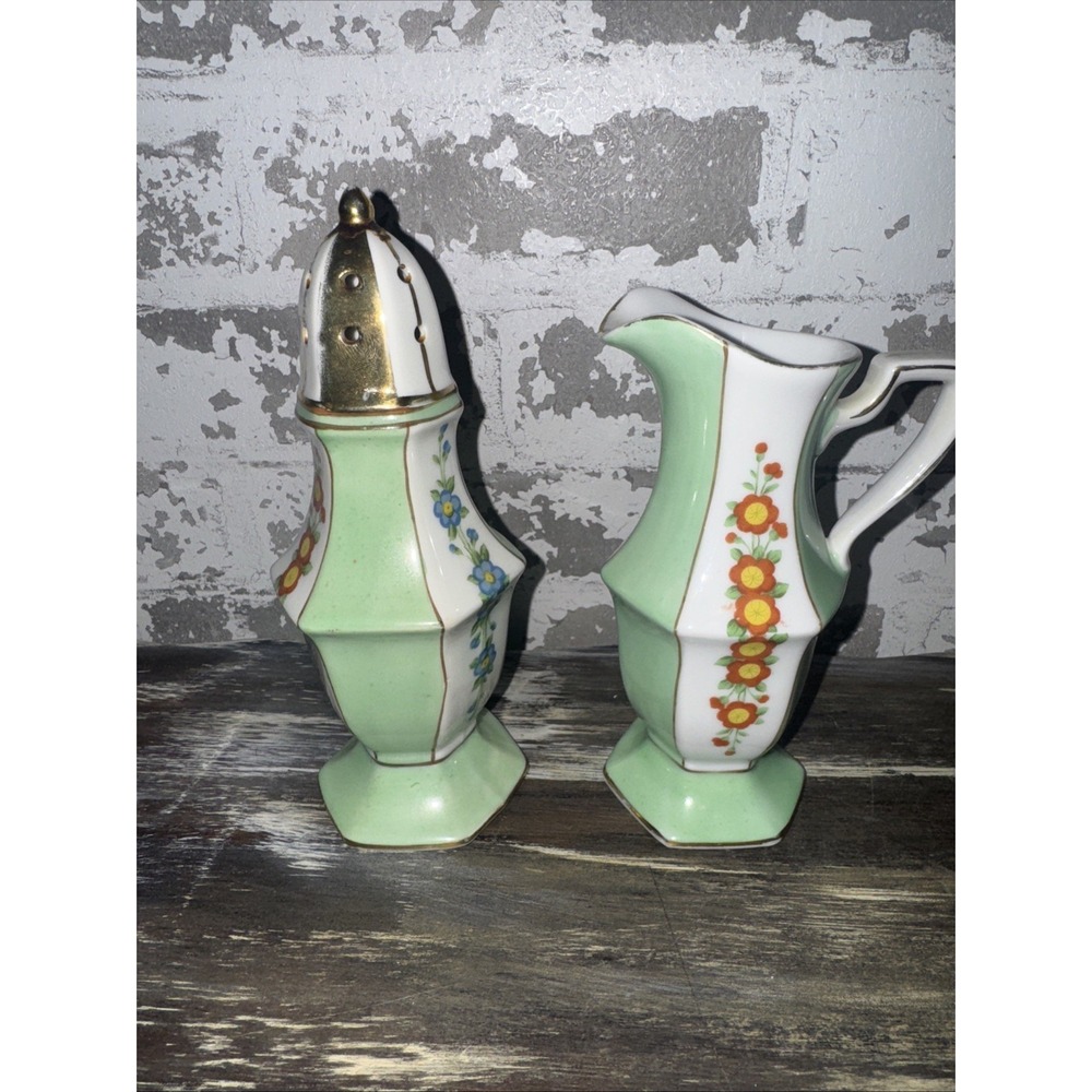 Noritake‎ Green Floral Large Sugar and Creamer Set  -  No damage - Japan